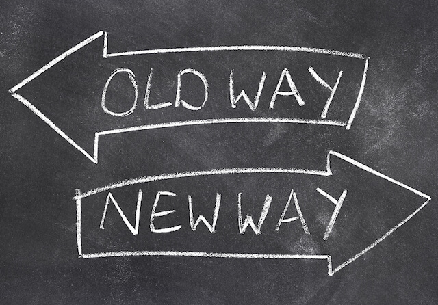 Generate Insights - Strategic Creativity - blackboard with arrows labelled 'old way' & 'new way' pointing in opposite directions